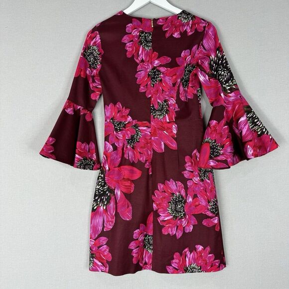 Trina Turk Womens Dress 2 Pink Splendid Floral Flare Sleeve Cocktail Romantic - Picture 12 of 16